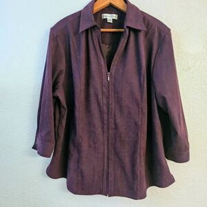 NWOT Coldwater Creek V-neck Zipup Soft Vibrant Purple Top-Shirt-Jacket Cropped t